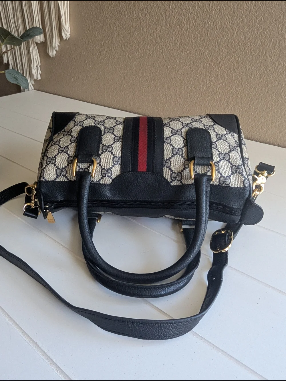 vintage Gucci GG Supreme Sherry Line Boston Bag